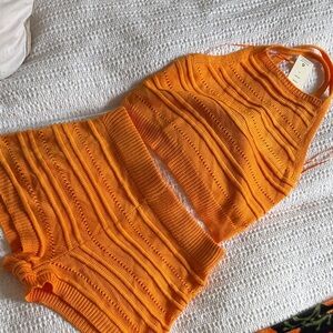 Pink Rose Vibrant Orange Knit Set